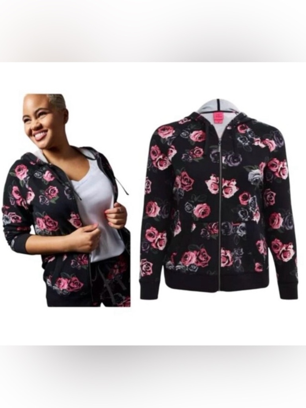 Torrid Betsey Johnson Floral Terry Hoodie Zip Jacket Pocket Stretch 5X Blk Pink